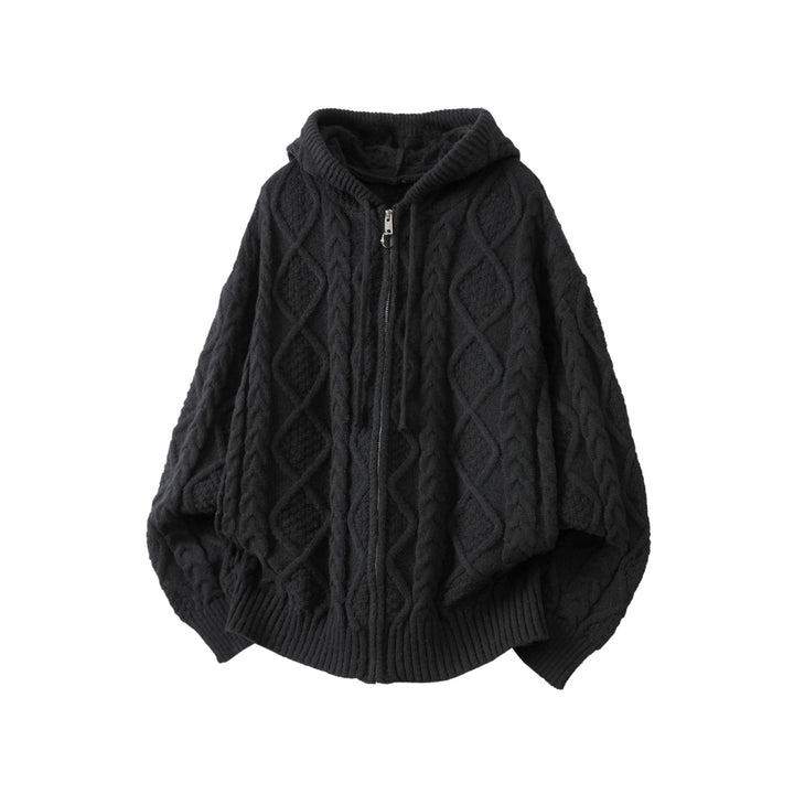 Damen Oversize Kapuzencardigan mit Zopfmuster und Frontreißverschluss Drune