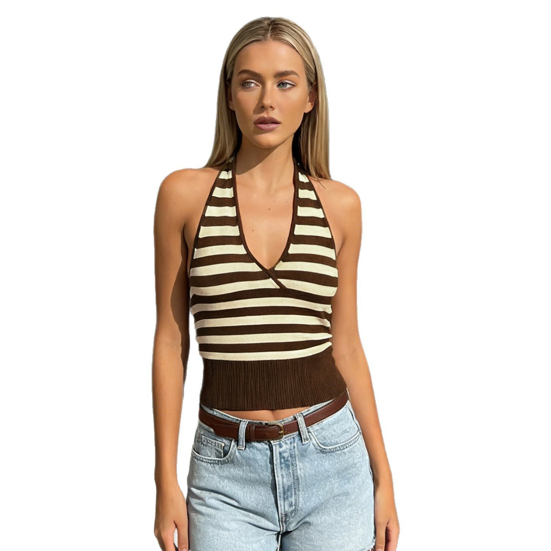 Damen sportliches Crop-Top mit verstellbarem Rückendesign und kontrastierenden Streifen Drune