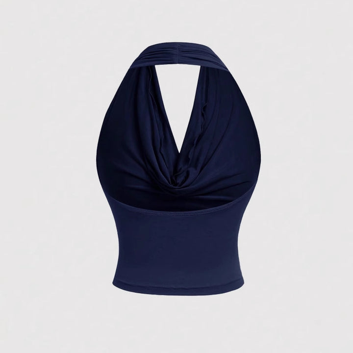 Damen Neckholder-Cropped-Top mit Wasserfall-Ausschnitt und taillierter Passform Drune