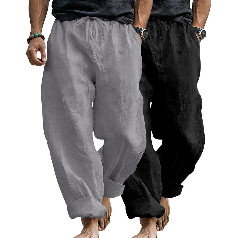 Herren Leinenmix-Loungehose mit elastischem Bund, Kordelzug und lockerer Passform Drune