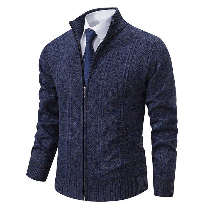 Herren nan Strickjacke mit Reißverschluss, Stehkragen und strukturierter Zopfmuster-Optik Drune