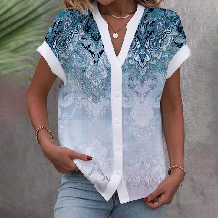 Damen Bluse mit floralem Design und Knopfleiste Drune