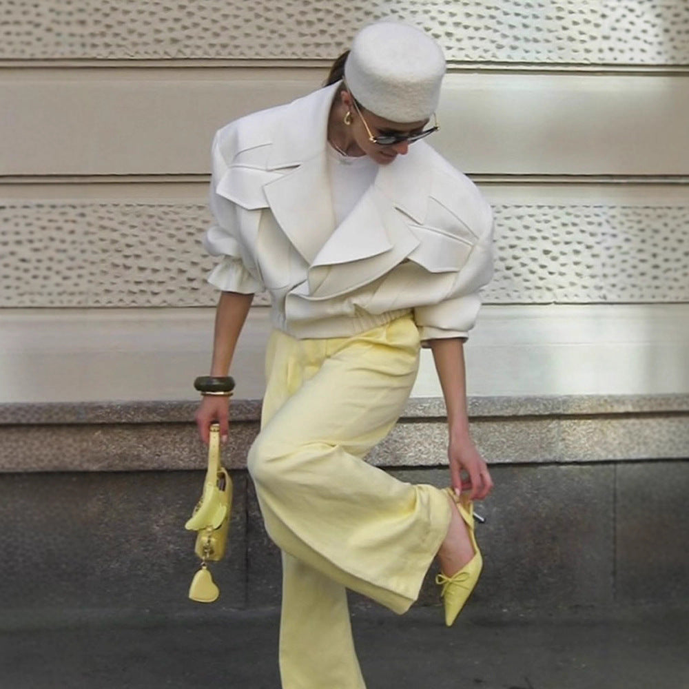 Damen Oversize-Boxy-Blouson mit voluminösen Ärmeln und hochgeschnittener Bundfaltenhose Drune