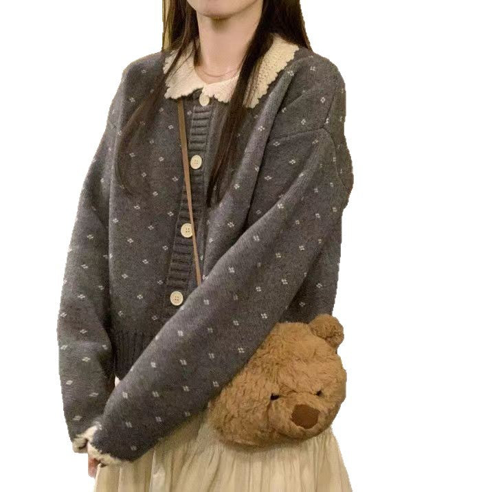 Damen Kuschelige Strickjacke mit Kragen Drune