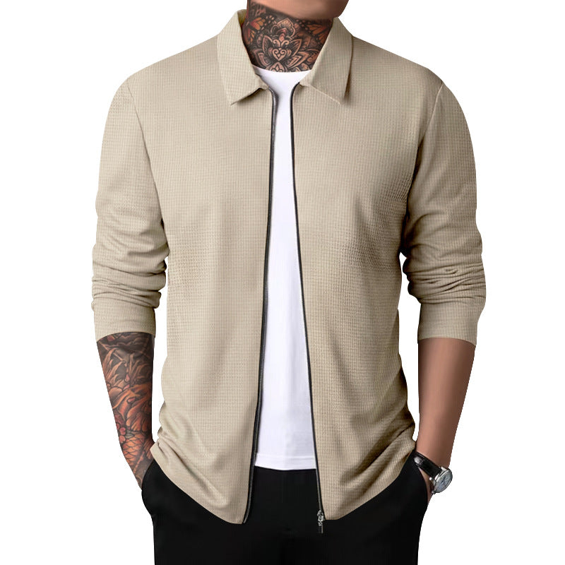 Herren nan Zip-Cardigan mit Hemdkragen und feiner Rippstruktur Drune