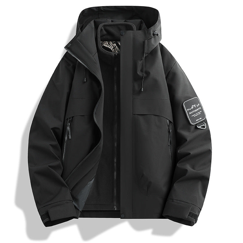 Herren modulare wasserdichte Outdoorjacke mit abnehmbarer Fleece-Innenjacke und verstellbarer Kapuze Drune