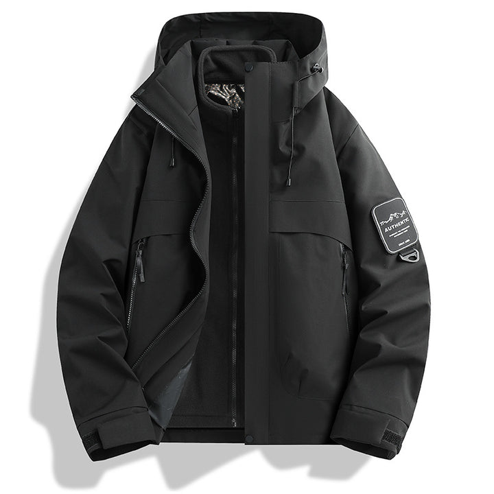 Herren modulare wasserdichte Outdoorjacke mit abnehmbarer Fleece-Innenjacke und verstellbarer Kapuze Drune