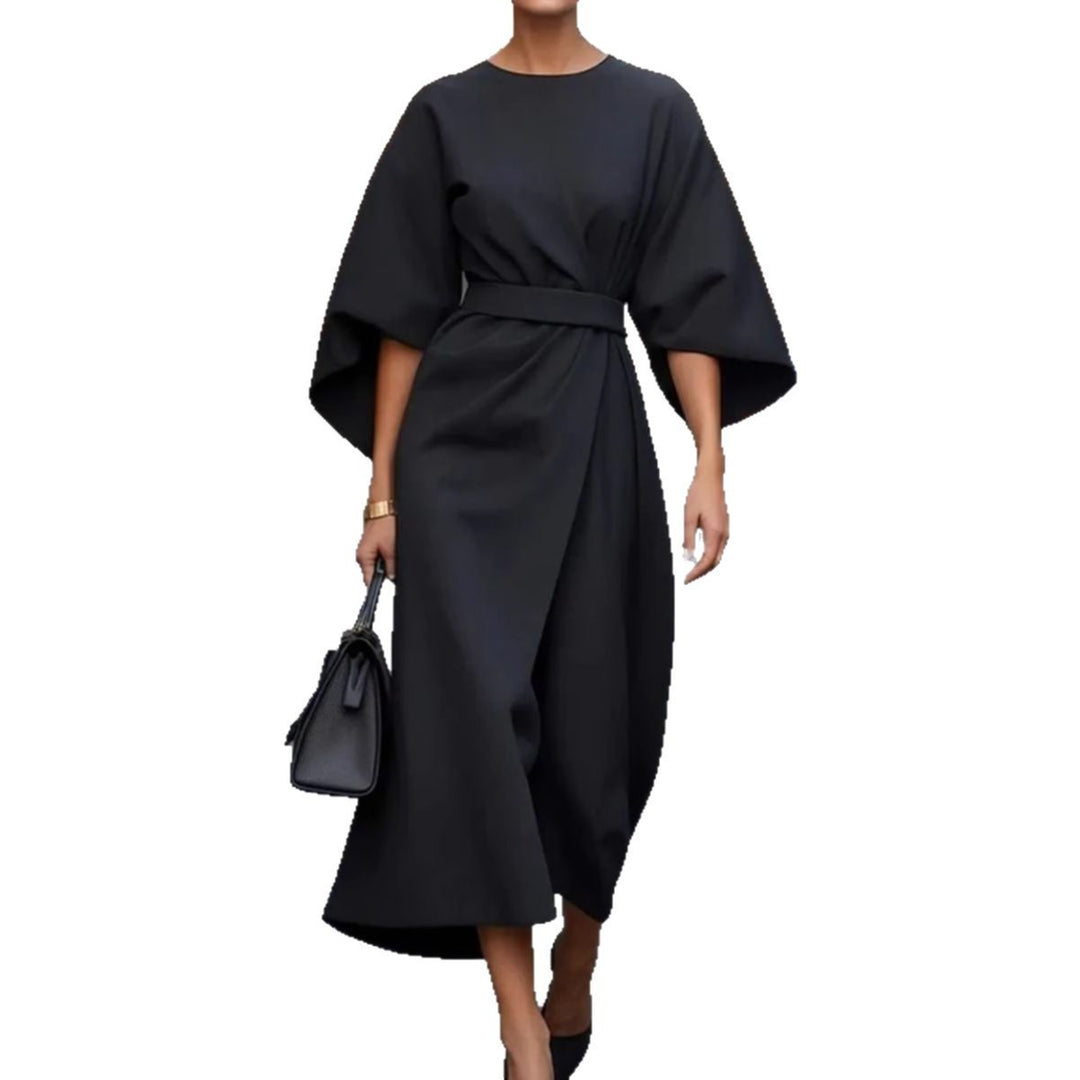 Damen elegantes Maxikleid mit weitem Schnitt und Taillengurt Drune