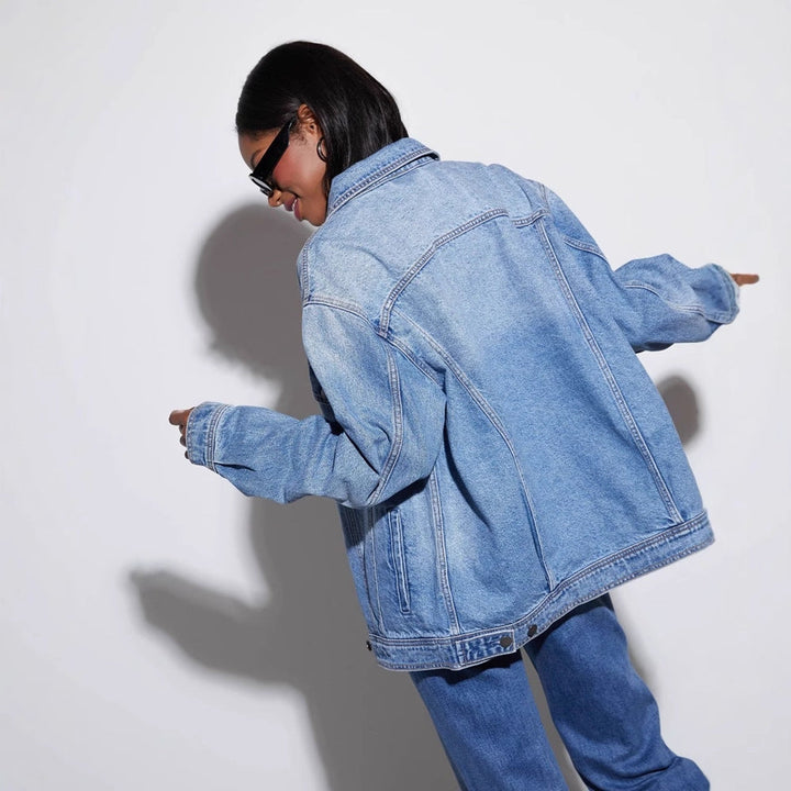Damen Oversized Denimjacke im lässigen Schnitt mit aufgesetzten Taschen Drune