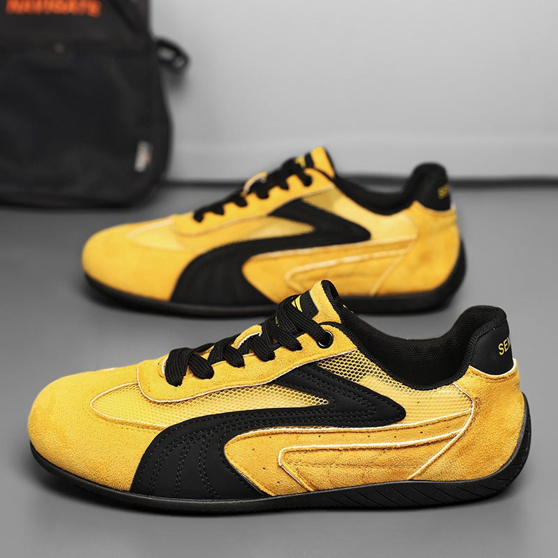 Damen retro-angehauchte Veloursleder-Sneaker mit atmungsaktivem Mesh-Einsatz und rutschfester Gummilaufsohle Drune