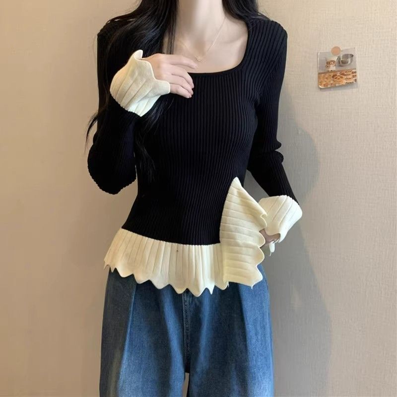 Damen modischer Rippstrickpullover mit asymmetrischem Saum Drune