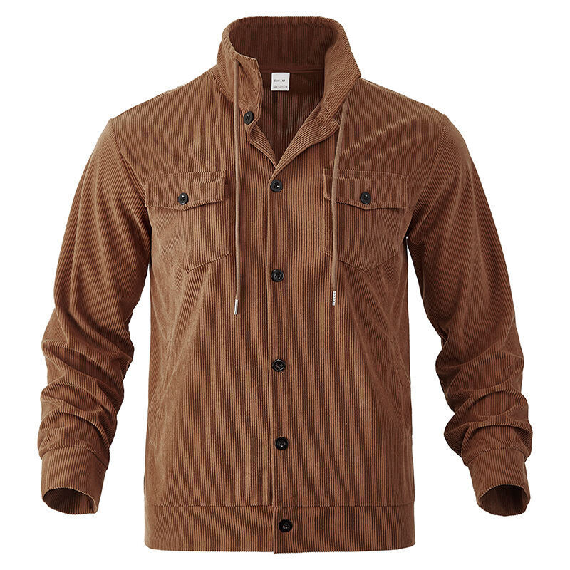Herren nan funktionale Cord-Hemdjacke mit hohem Stehkragen, Kordelzug und aufgesetzten Pattentaschen Drune