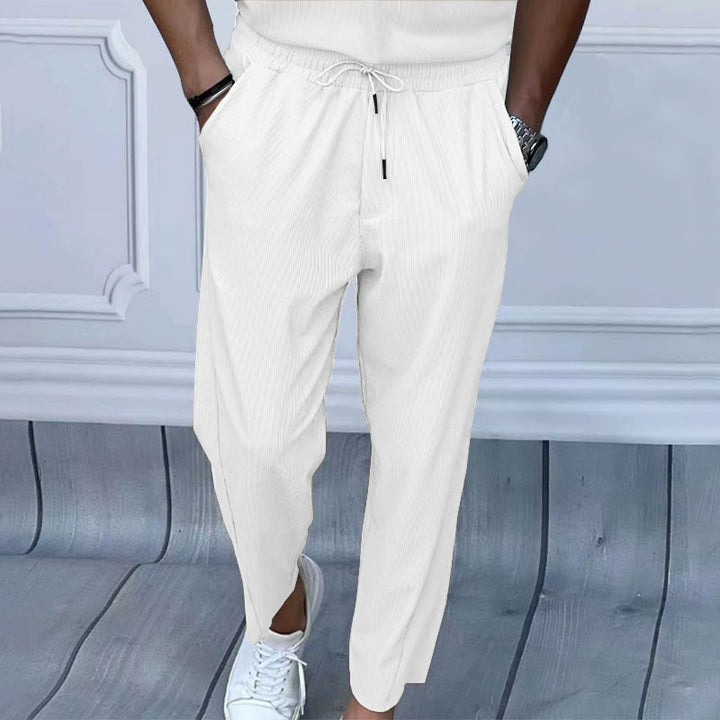 Herren nan leichte Leinenhose mit Tunnelzug, elastischem Bund und geradem Schnitt Drune
