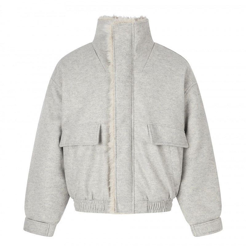 Damen Kurzer Wollmix‑Blouson im Flight‑Style mit Teddyfutter und aufgesetzten Pattentaschen Drune