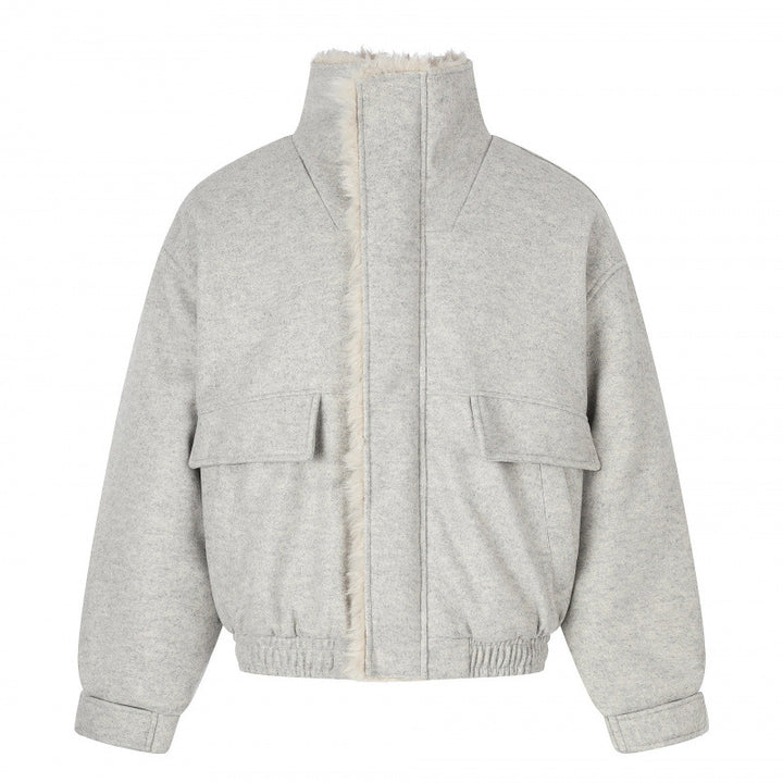 Damen Kurzer Wollmix‑Blouson im Flight‑Style mit Teddyfutter und aufgesetzten Pattentaschen Drune