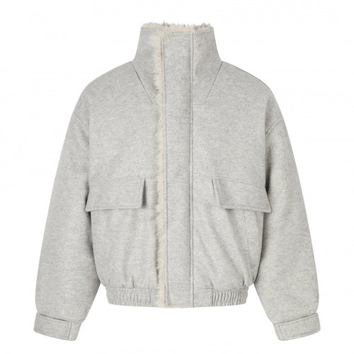 Damen Kurzer Wollmix‑Blouson im Flight‑Style mit Teddyfutter und aufgesetzten Pattentaschen Drune