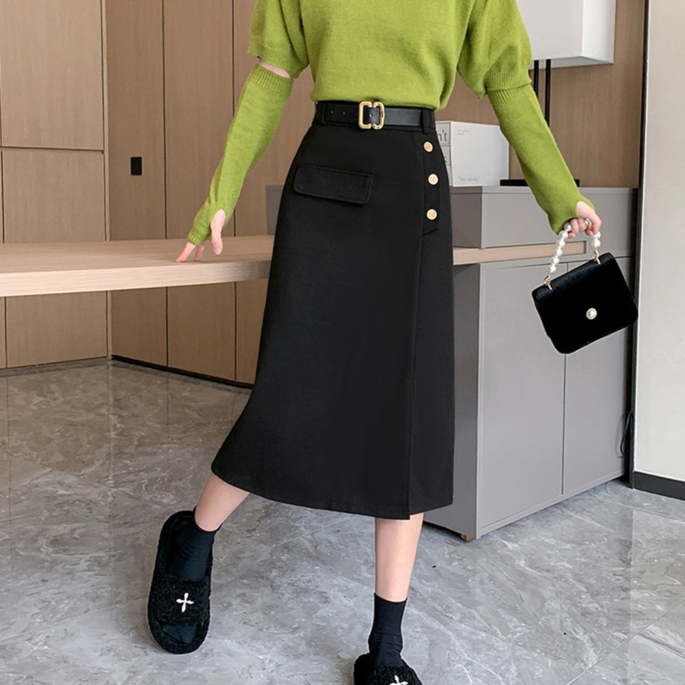 Damen Modischer Bleistiftrock mit Knopfdetails und seitlichem Schlitz Drune