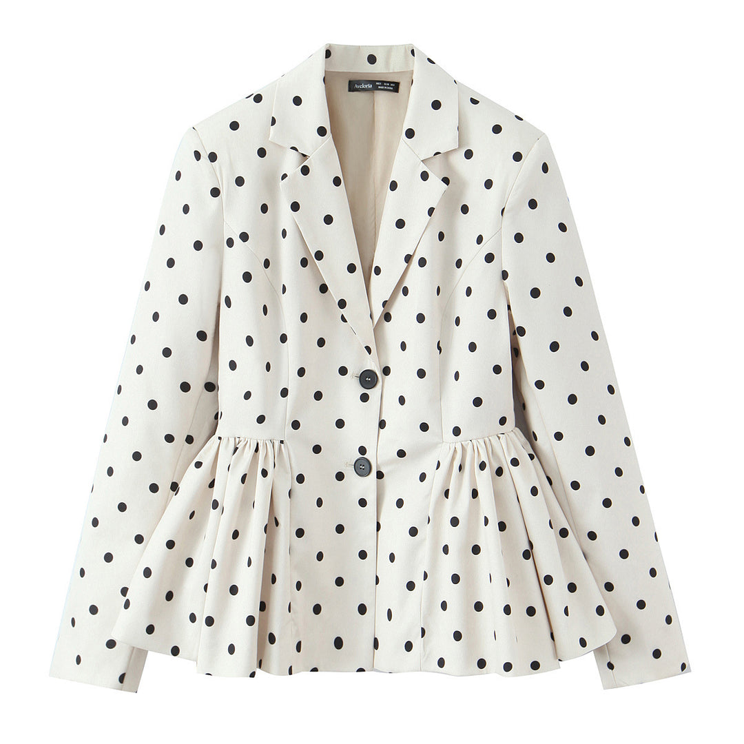 Damen Gepunkteter Peplum-Blazer mit Reverskragen und Taillenraffung Drune