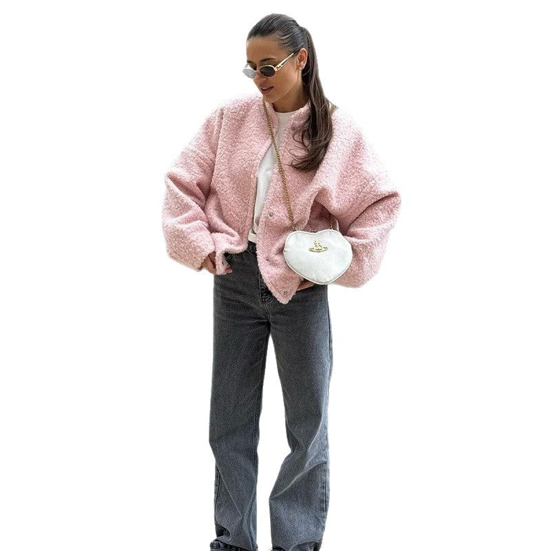 Damen Flauschige Kapuzenjacke aus Teddyfell mit seitlichen Taschen Drune
