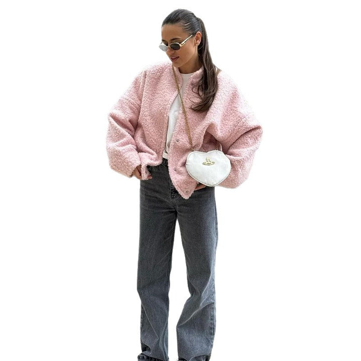 Damen Flauschige Kapuzenjacke aus Teddyfell mit seitlichen Taschen Drune