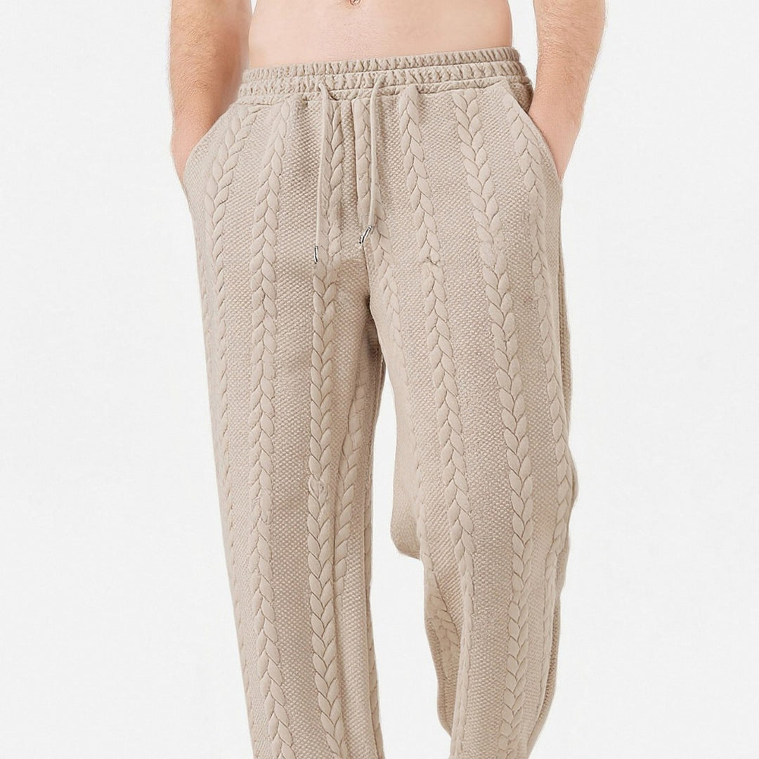 Herren grobgestrickte Lounge-Jogginghose mit Zopfstrick, Elastikbund und Kordelzug Drune
