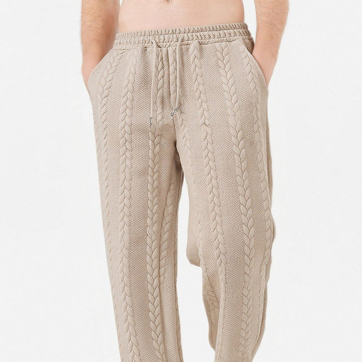 Herren grobgestrickte Lounge-Jogginghose mit Zopfstrick, Elastikbund und Kordelzug Drune