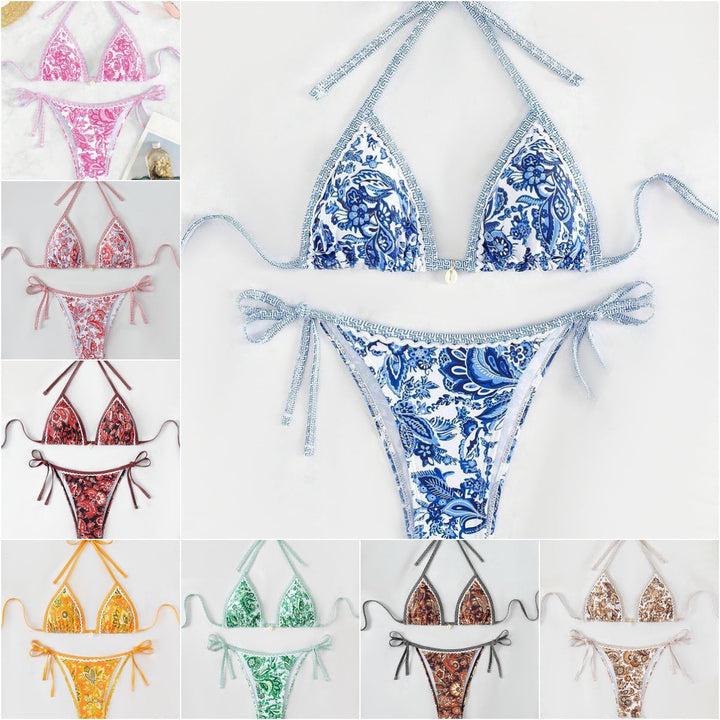 Damen Triangel-Bikini-Set mit verstellbaren Bindebändern und floralem Design Drune