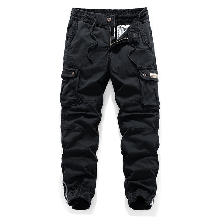 Herren Tactical-Canvas-Cargohose im Joggerstil mit elastischem Tunnelzugbund, Knieabnähern und Multifunktions-Pattentaschen Drune