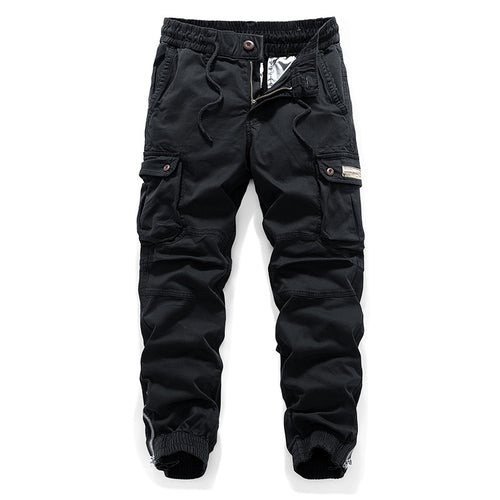 Herren Tactical-Canvas-Cargohose im Joggerstil mit elastischem Tunnelzugbund, Knieabnähern und Multifunktions-Pattentaschen Drune