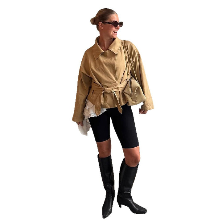 Damen lässige Oversized-Jacke mit Taillenschnürung Drune