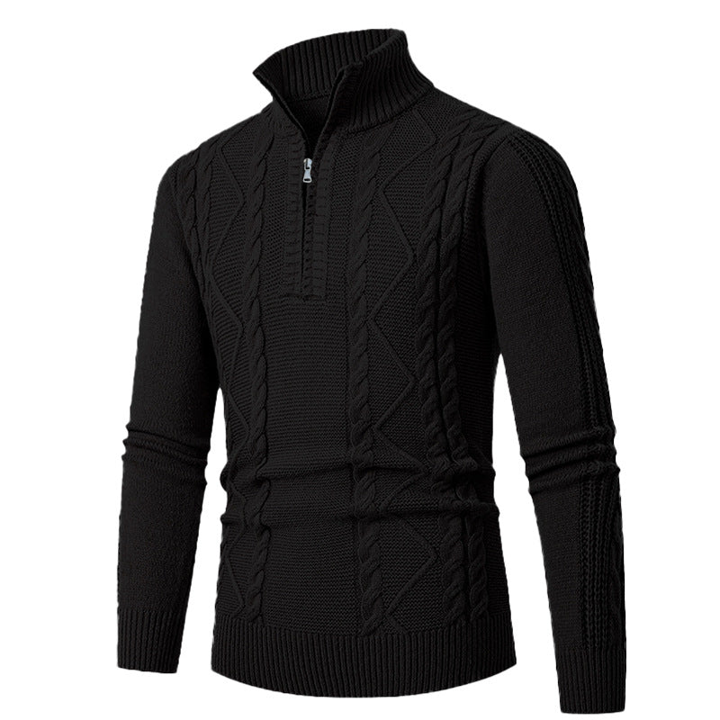 Herren Gestrickter Halbzip-Rollkragenpullover mit Zopfmuster und Rippbündchen Drune