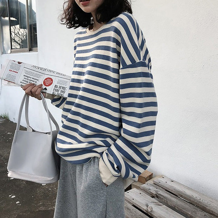 Damen gestreiftes Sweatshirt mit weitem Schnitt und lässigen Ärmeln