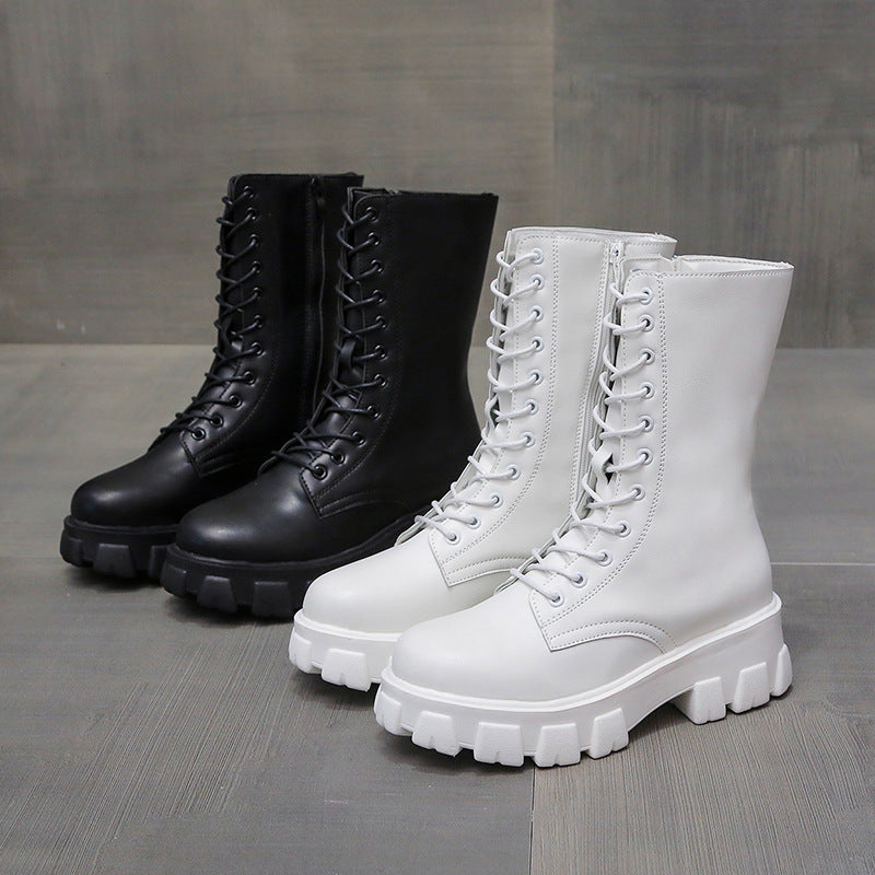 Damen Modische Schnürstiefel mit angularer Plateausohle Drune
