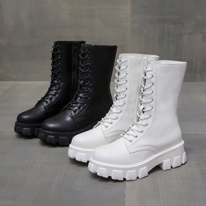 Damen Modische Schnürstiefel mit angularer Plateausohle Drune