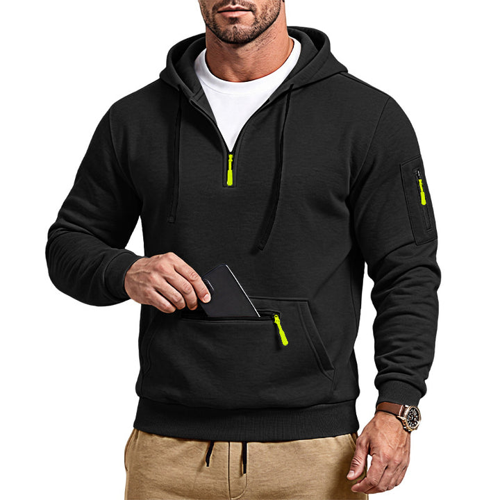 Herren sportlicher Kapuzenpullover mit halbem Reißverschluss und verschließbarer Kängurutasche Drune