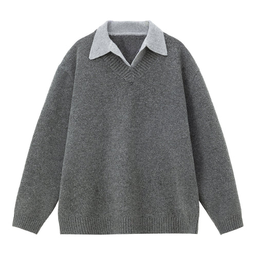 Unisex Oversize Wollmix-Strickpullover mit kontrastierendem Hemdkragen Drune