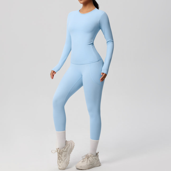 Damen Fitness-Oberteil und Hochbund-Leggings Set mit feuchtigkeitsableitender Technologie und ergonomischer Passform Drune