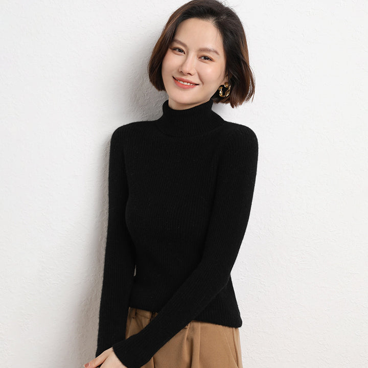 Damen Taillierter Feinstrick-Rollkragenpullover mit feiner Rippenstruktur und Kaschmir-Optik Drune