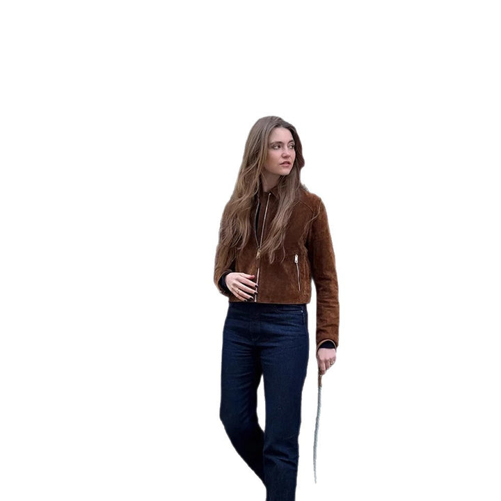 Damen modische kurz geschnittene Lederjacke mit geschmeidiger Textur Drune