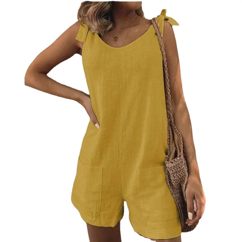 Damen Jumpsuit mit praktischen Taschen und verspielten Schulterbändern Drune