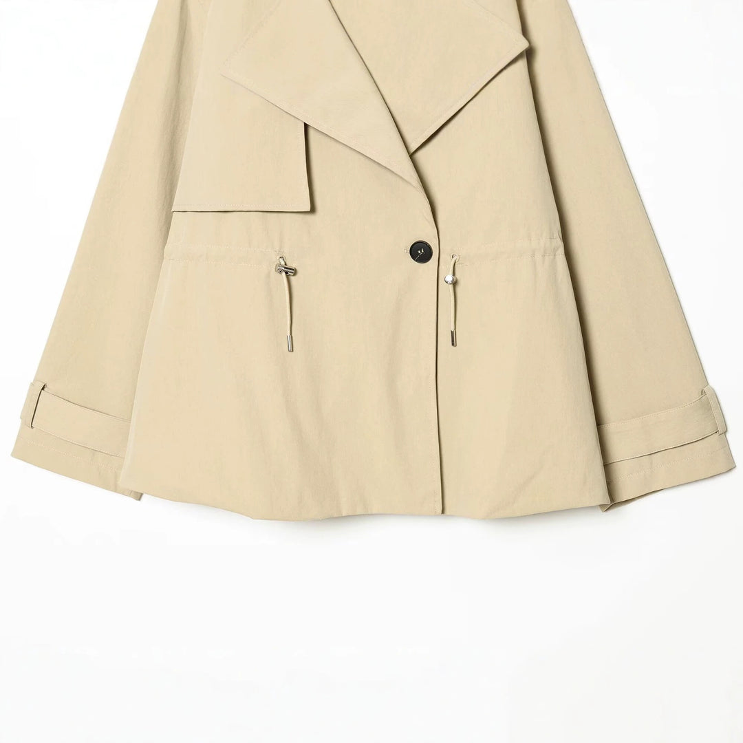 Damen Kurzer Oversize-Trenchcoat mit Tunnelzugtaillen und weitem Revers Drune