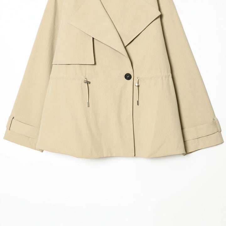 Damen Kurzer Oversize-Trenchcoat mit Tunnelzugtaillen und weitem Revers Drune