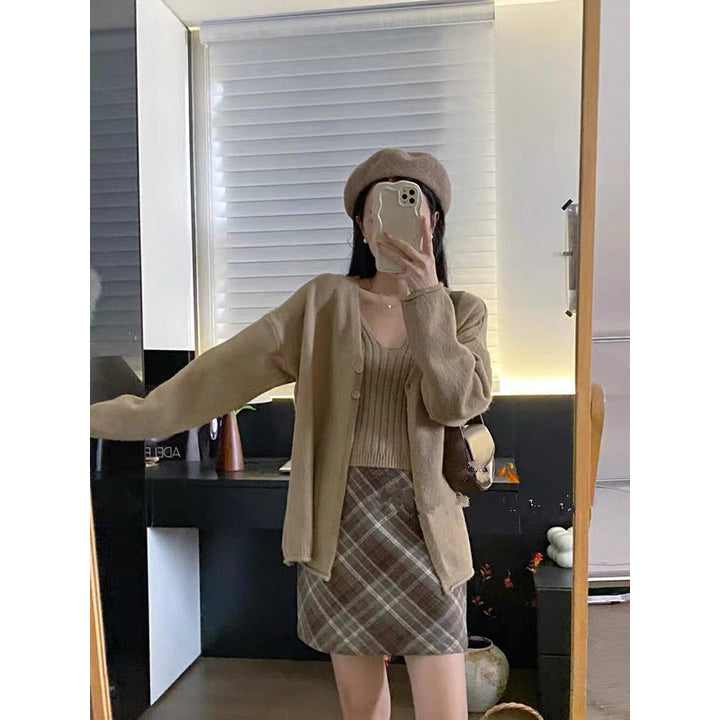 Damen lässiger Strickcardigan mit feiner Struktur und großen Knöpfen Drune