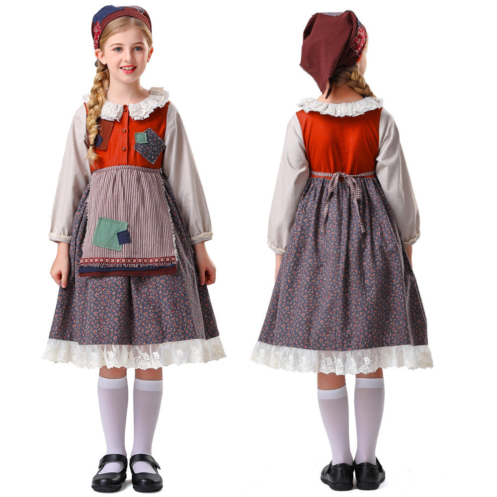 Damen nan vintageinspiriertes Rüschenkleid mit abnehmbarer Schürze und Spitzenbesatz Drune