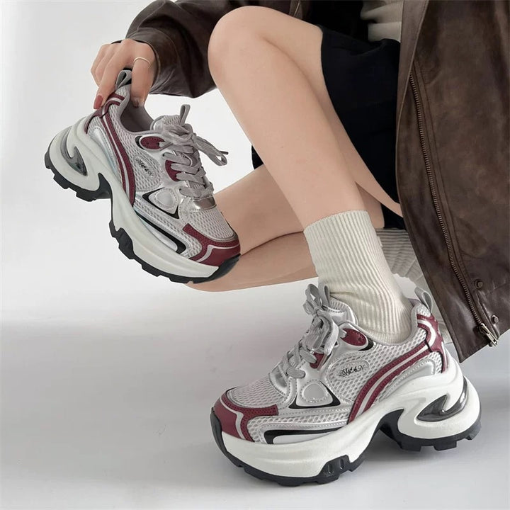 Damen Skulpturale Platform‑Sneaker mit Multi‑Layer Mesh‑ und PU‑Mix Drune