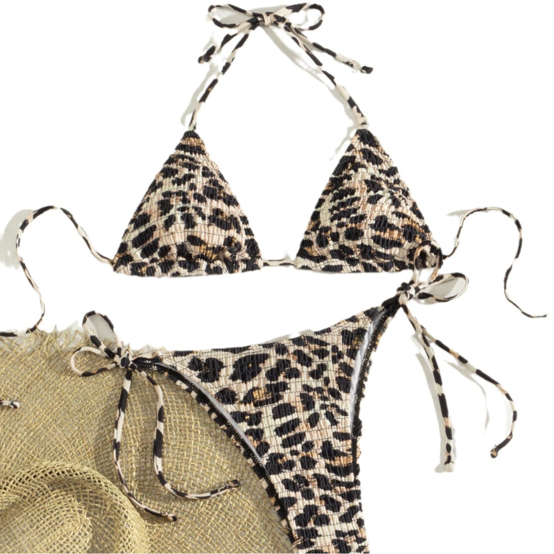 Damen Triangel-Bikini mit verspieltem Leo-Design und verstellbaren Bändern Drune