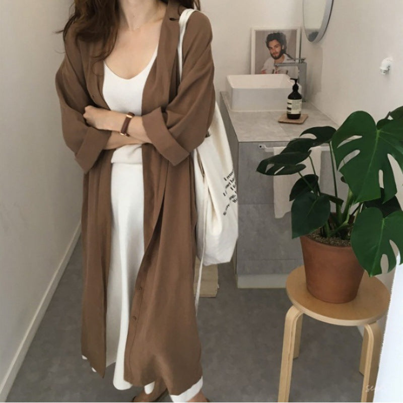 Damen Hemdblusenkleid mit Bindegürtel und lässigen Dreiviertelärmeln Drune