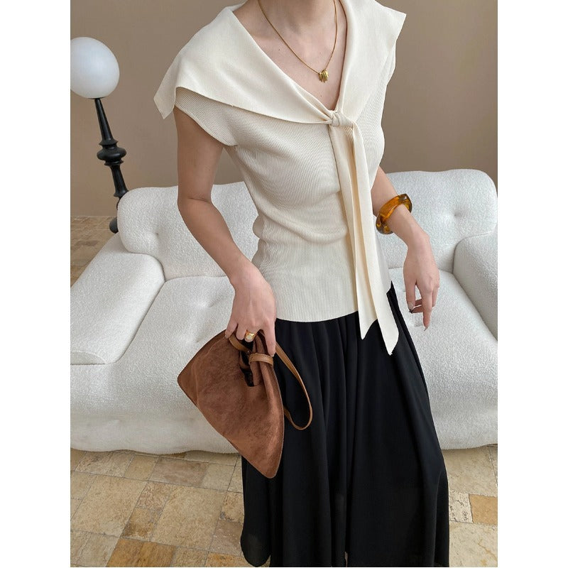 Damen elegantes Oberteil mit schickem Schleifenkragen Drune