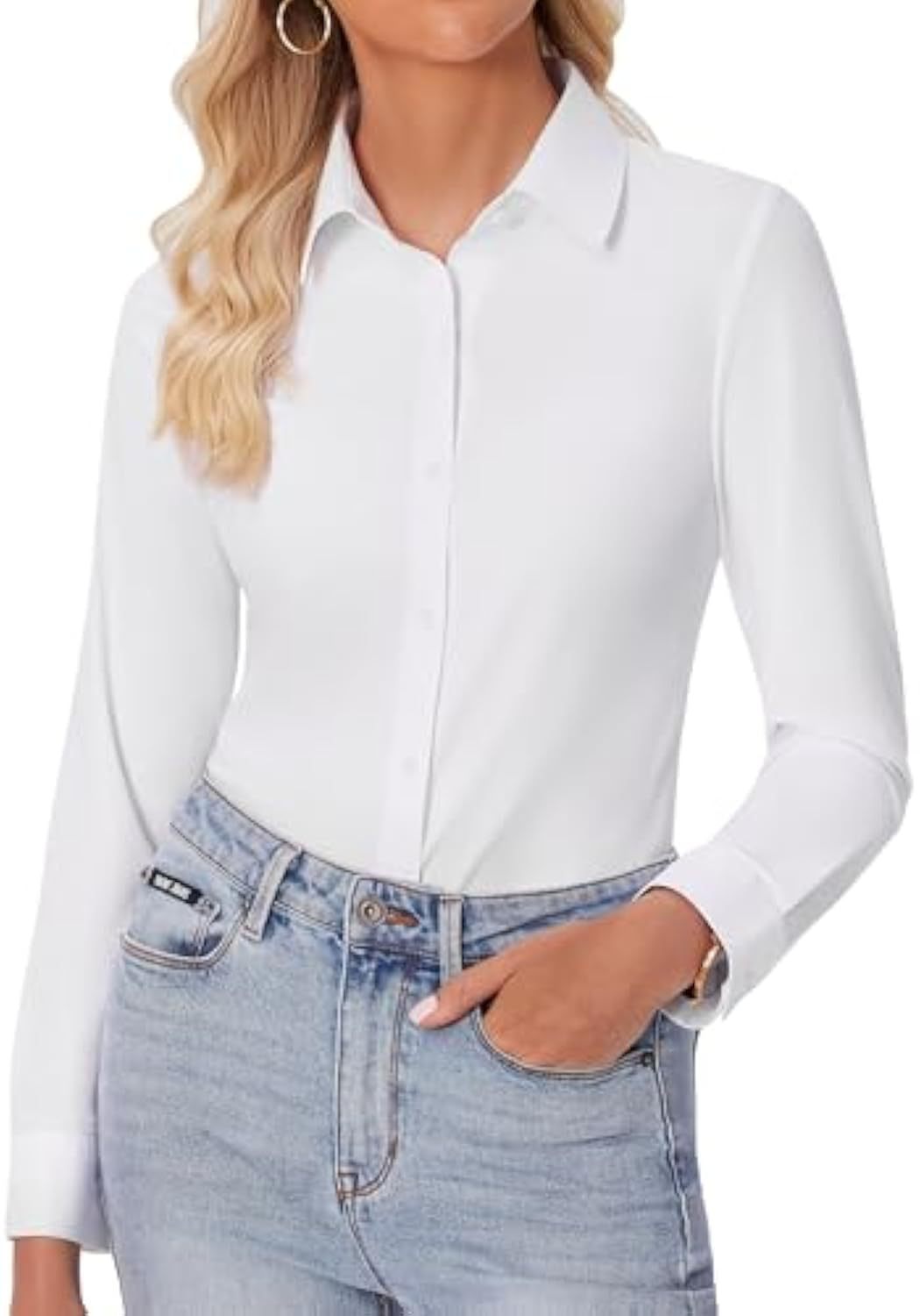 Damen Klassische Viskose-Stretch Hemdbluse mit Kentkragen und Manschetten Drune