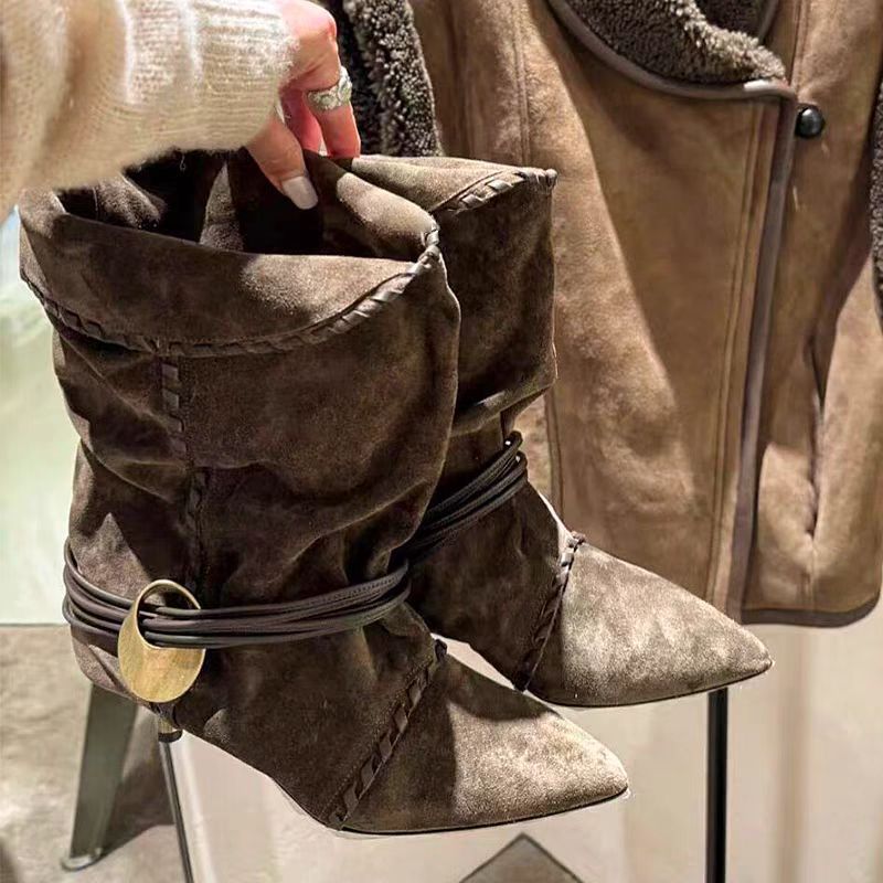 Damen Slouchy Knöchelstiefel mit dekorativem Schnallen-Detail Drune